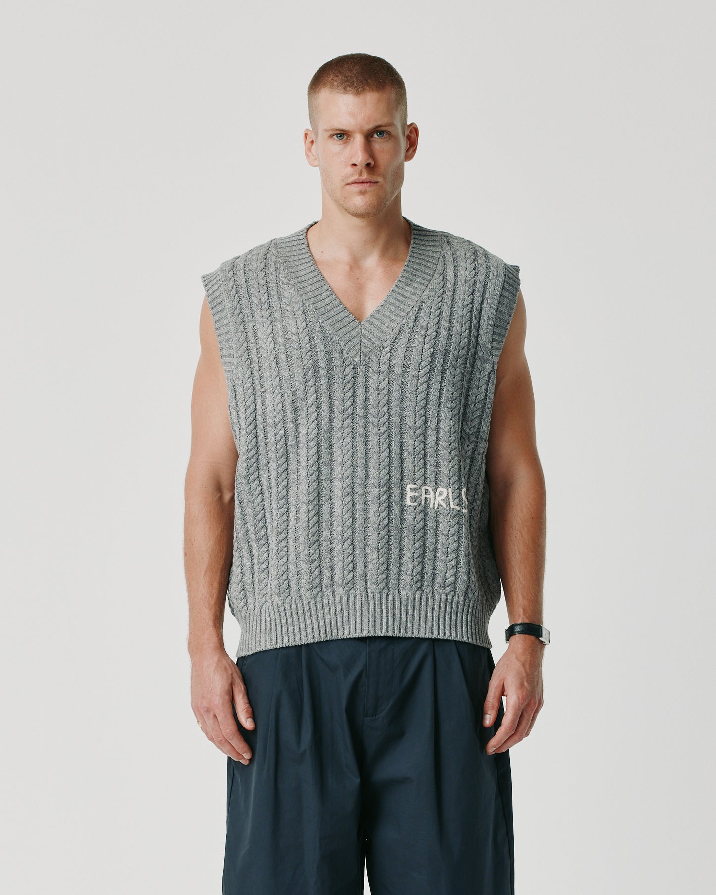 Cableknit Vest - Blue Grey