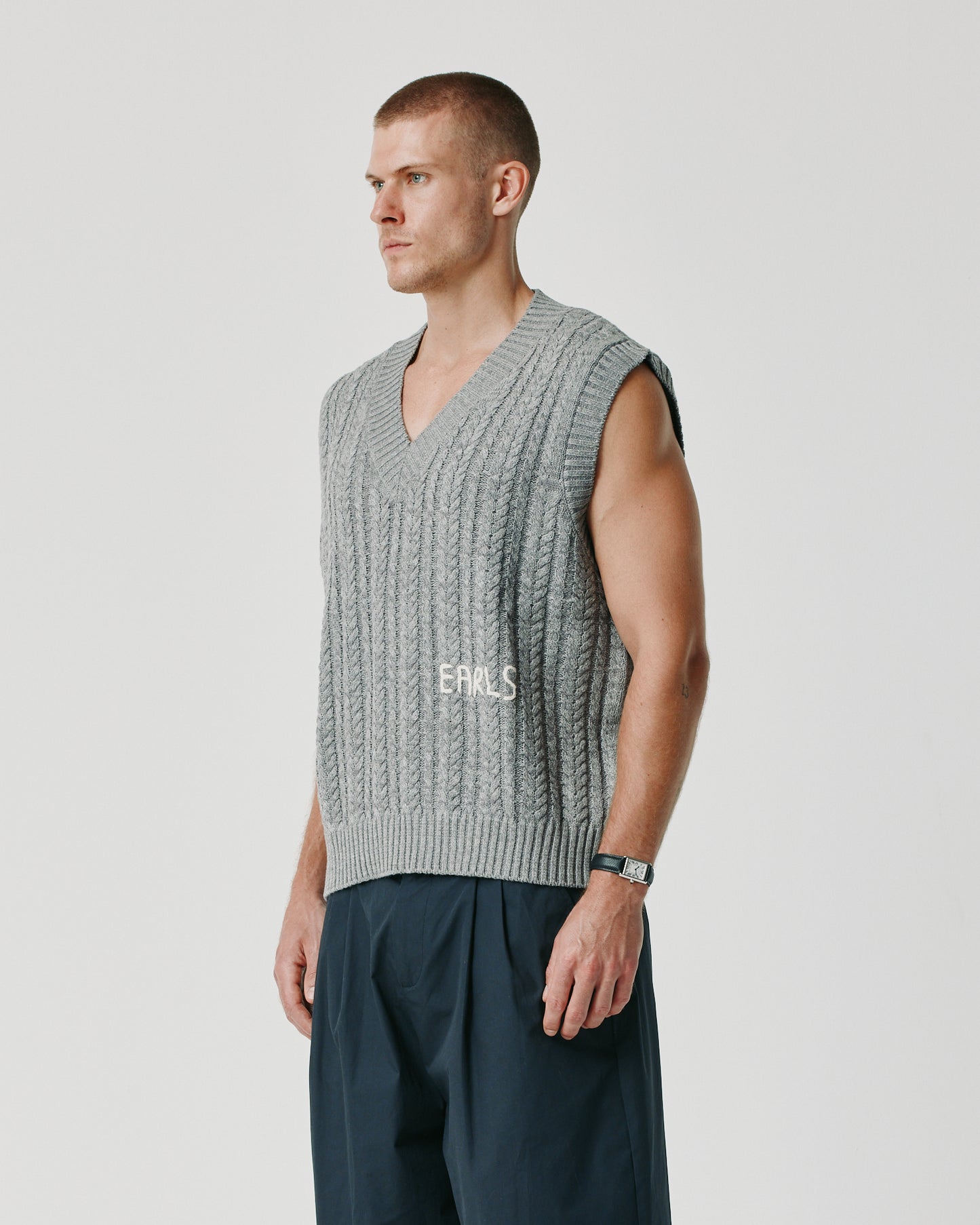 Cableknit Vest - Blue Grey