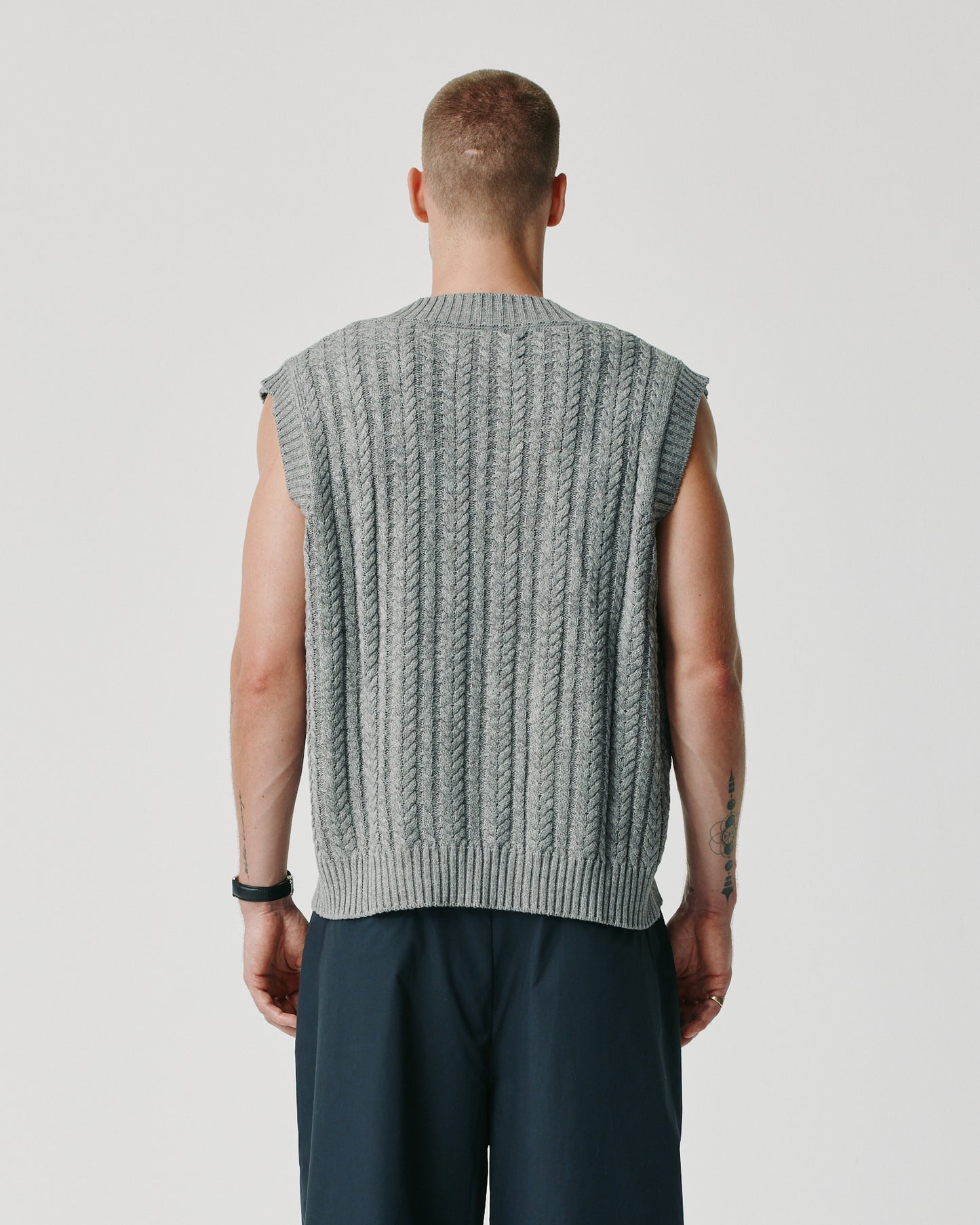 Cableknit Vest - Blue Grey