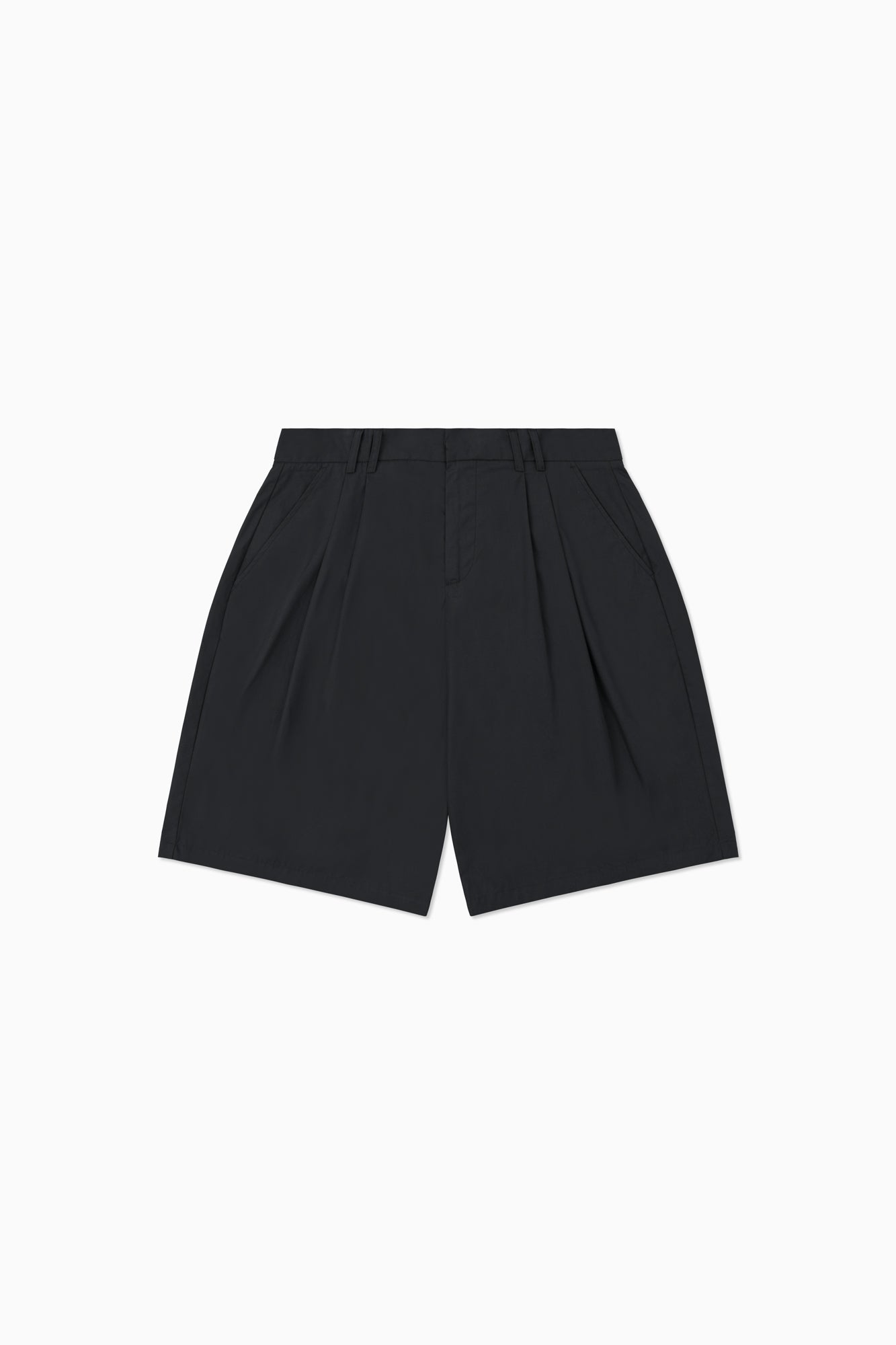 Twin Pleat Poplin Short - Black