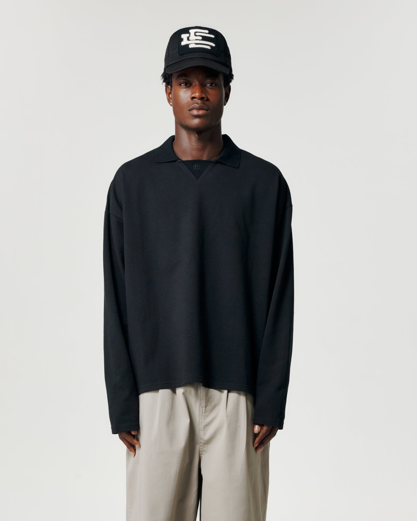 Longsleeve Sports Polo - Off Black