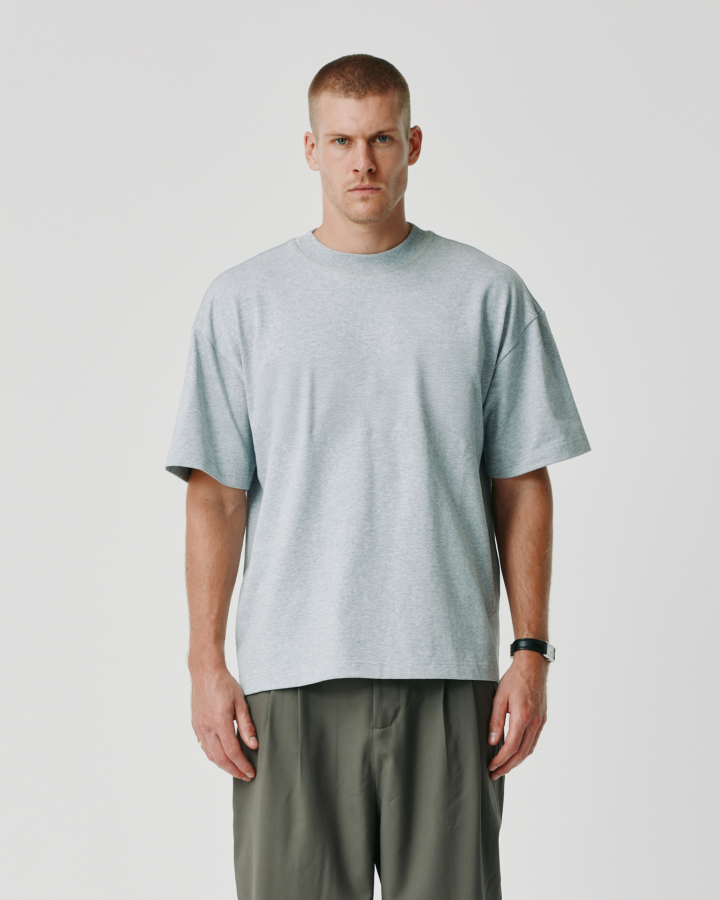 Block Tee - Light Grey Marle